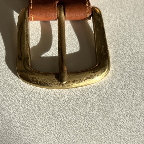 Vintage Brown Leather Belt Solid Brass Buckle 34 - 36" - Picture 4 of 4